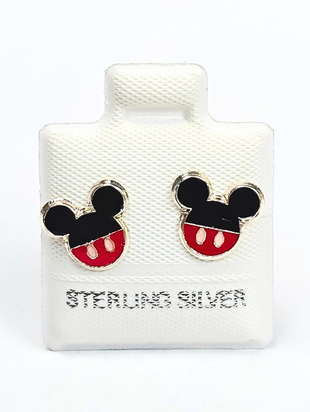 Mouse Style Stud Earrings Black Red Enamel 925 Sterling Silver Kids Womens 10mm